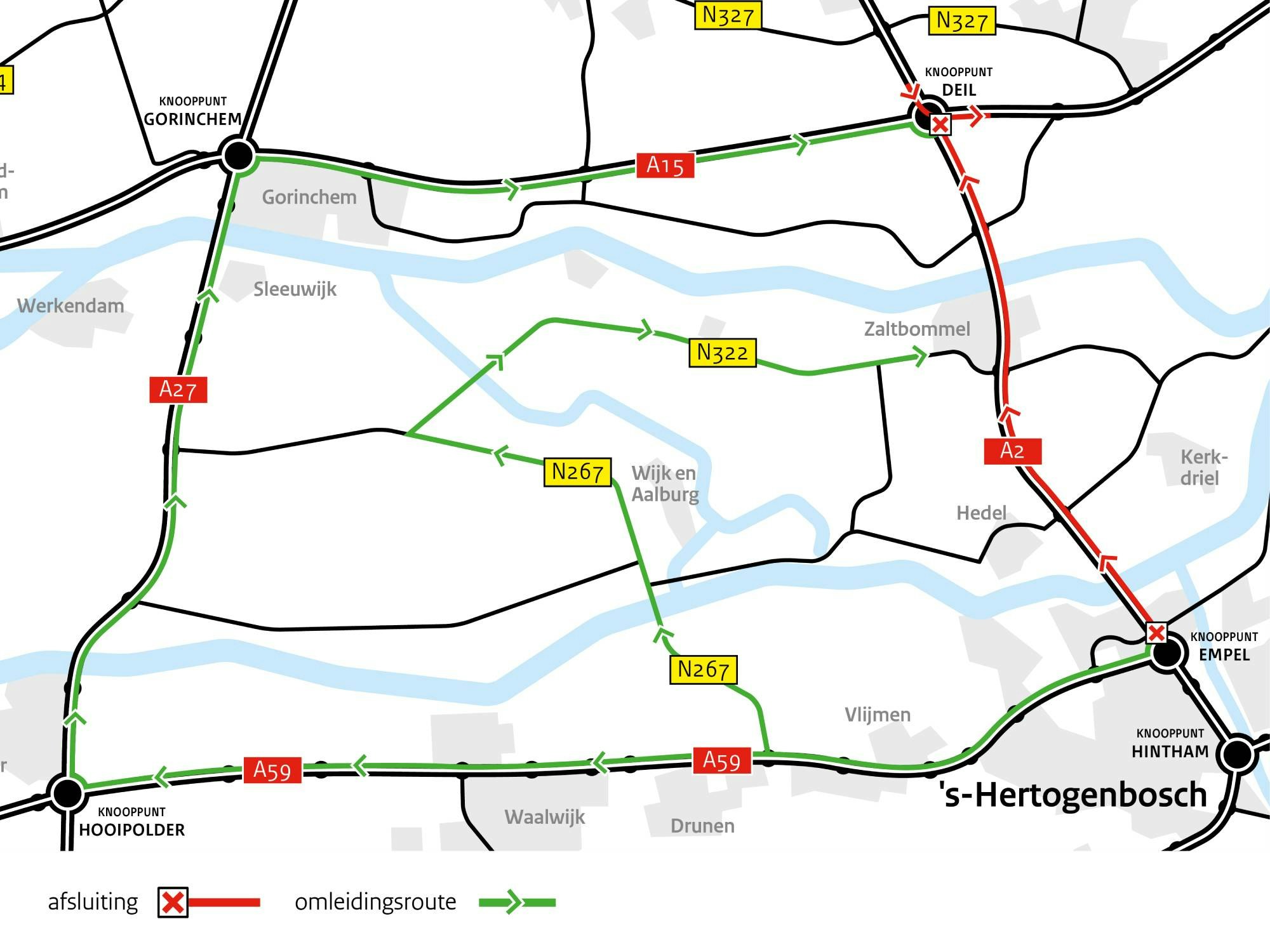 A2 afgesloten door werkzaamheden en omleidingen vandaag